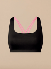 Breathe Strappy Back Bralette | Black/Knockout Pink