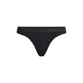 Stretch Cotton Mid-Rise Thong | Black