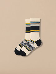 Essential Crew Sock | Ivory Black Multi Stripe