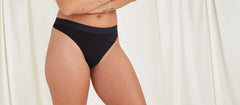 Stretch Cotton Mid-Rise Thong | Black