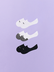 Essential No Show Sock 3-Pack | White/White Stripe/Black Pack