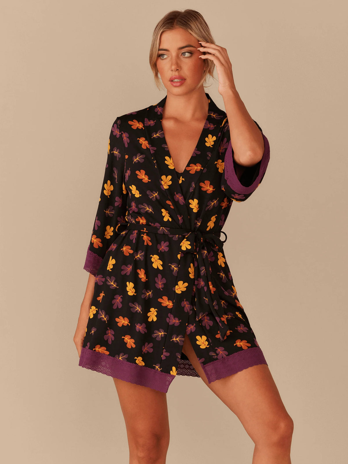 UltraModal™ Lace Trim Robe | Fall Leaves