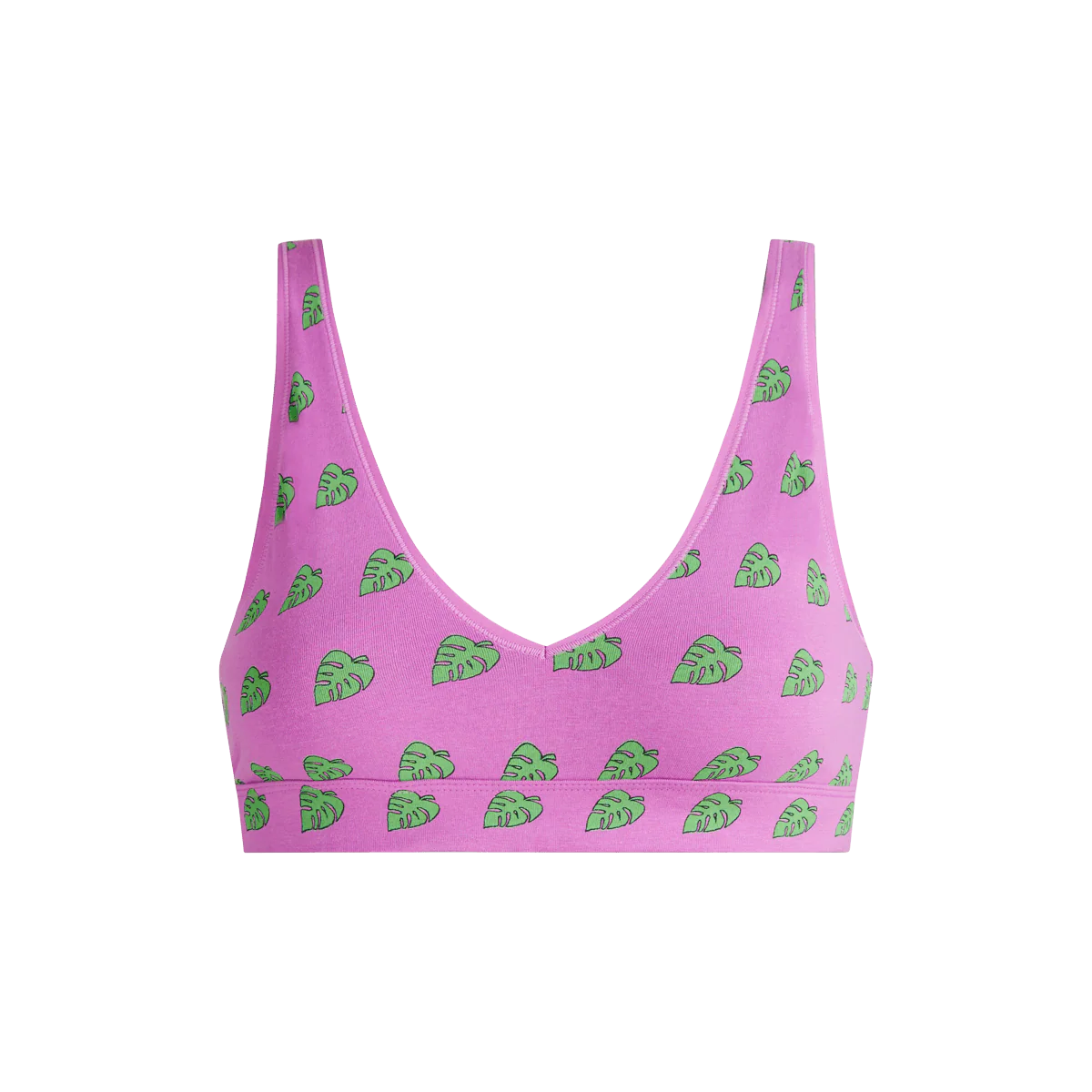 Stretch Cotton V-Neck Bralette | Monstera Leaf