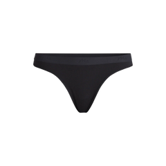Stretch Cotton Mid-Rise Thong | Black