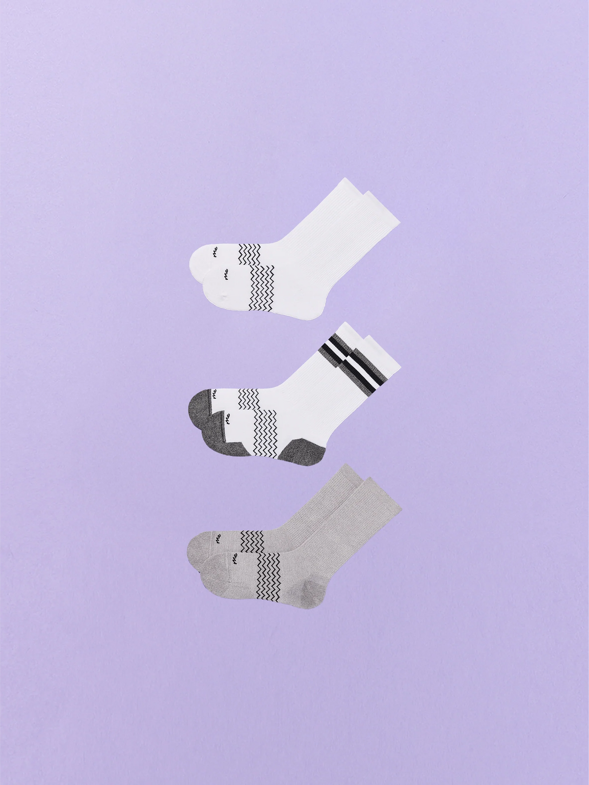 Essential Crew Sock 3-Pack | White/Heather Grey/White Stripe Pack