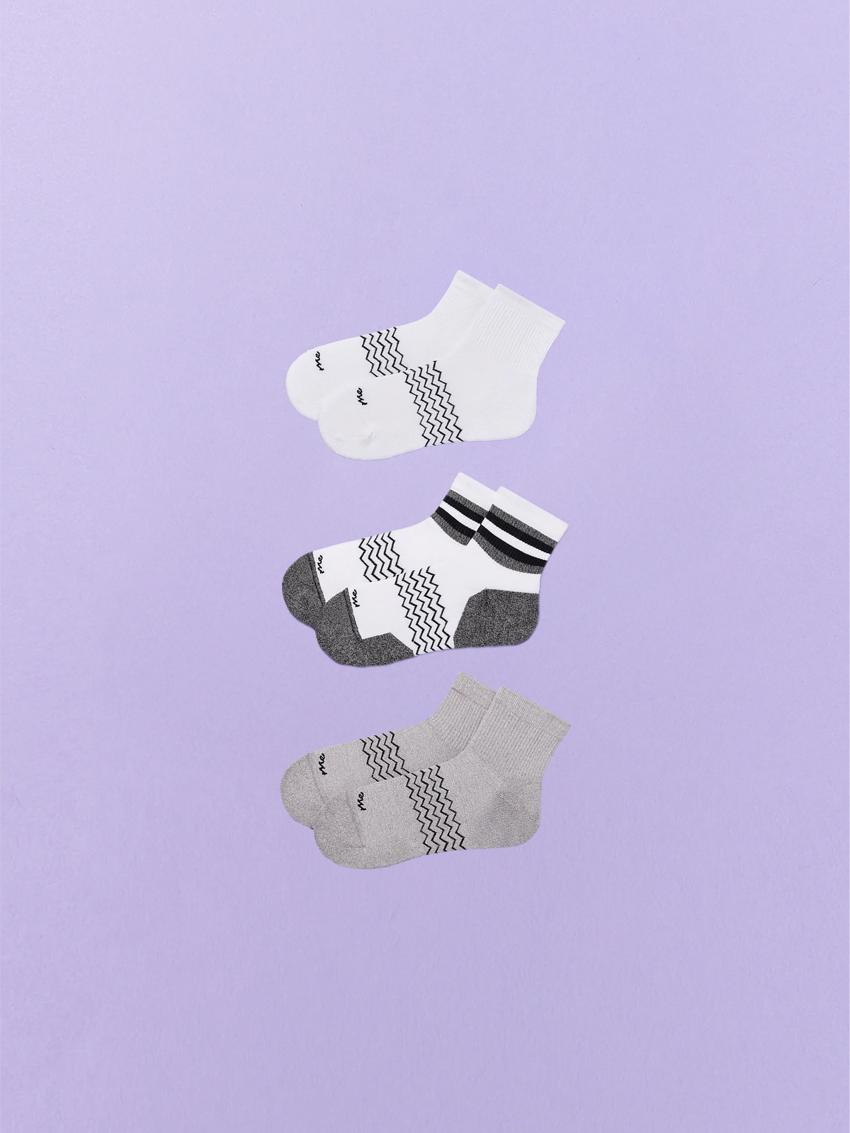 Essential Quarter Sock 3-Pack | White/Heather Grey/White Stripe Pack